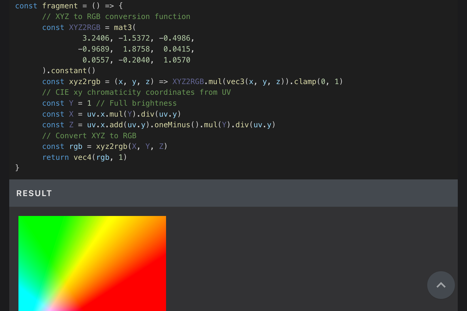 Screenshot of XYZ2RGB demo